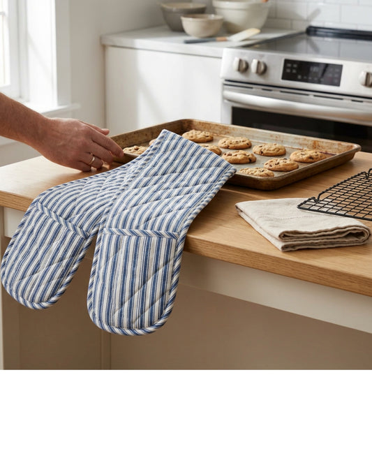 Kibn Double Oven Glove Stripe Blue 35 in