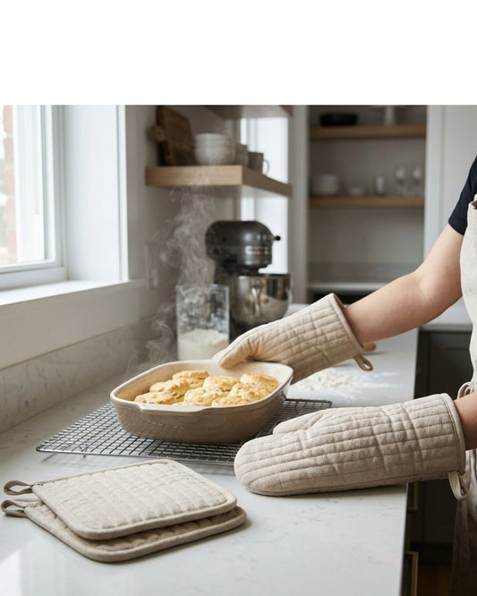 Kibn Oven Mitt and Pot Holder Set Oat 4 Piece