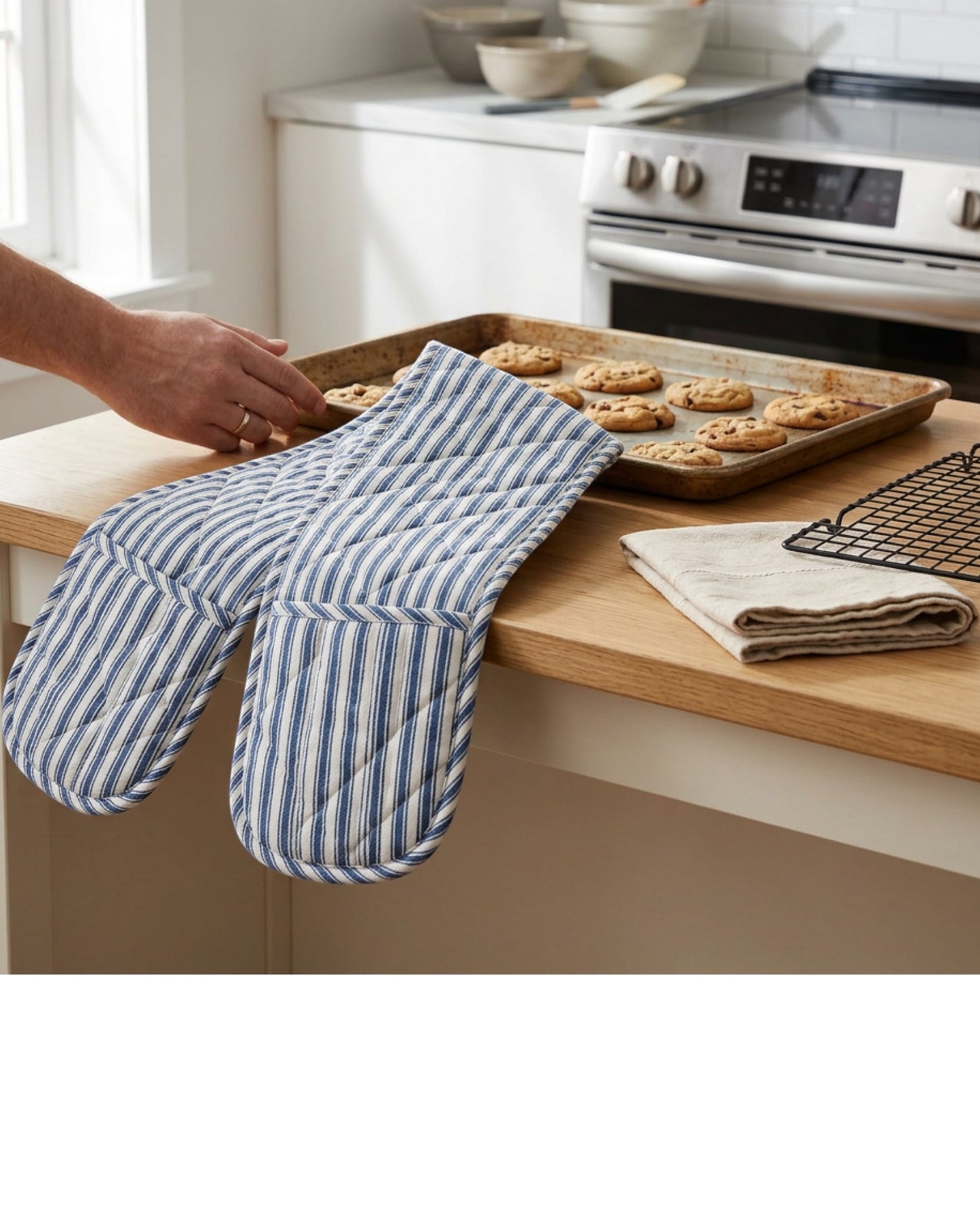 Kibn Double Oven Glove Stripe Blue 35 in