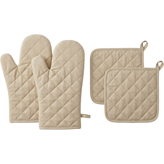 Kibn Oven Mitt and Pot Holder Set Oat 4 Piece