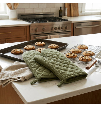 Kibn Quilted Cotton Oven Mitt Moss 13 in Pair